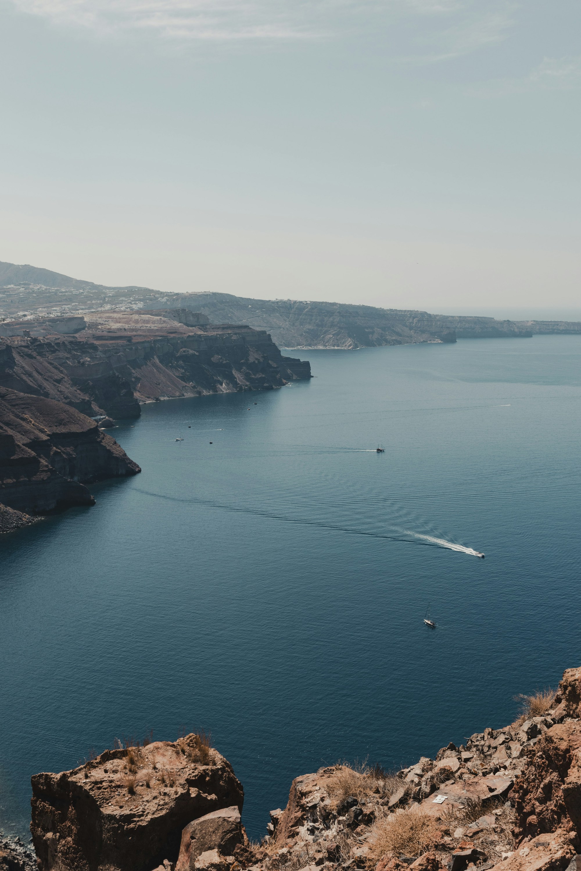 The blue sea and volcanic caldera at Santorini
